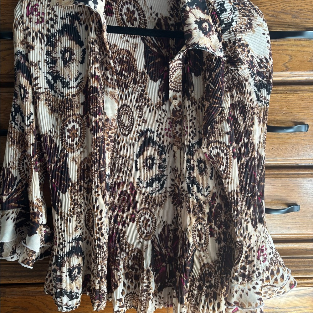 Cato Animal Print Pleated Blouse - Cream and Brown